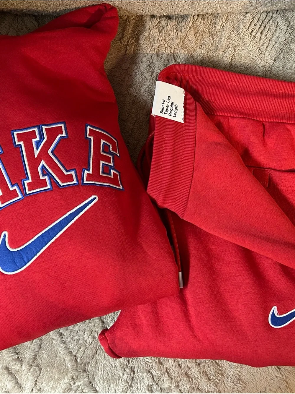 NWT Nike Red Sweatshirt and Joggers with Blue Swoosh